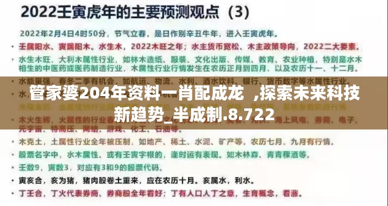 管家婆204年资料一肖配成龙  ,探索未来科技新趋势_半成制.8.722