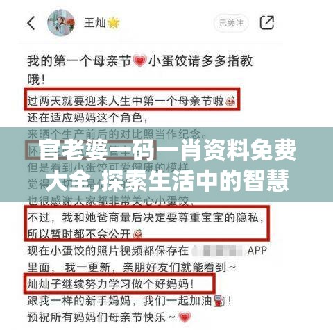 官老婆一码一肖资料免费大全,探索生活中的智慧与灵感_还原款.5.494