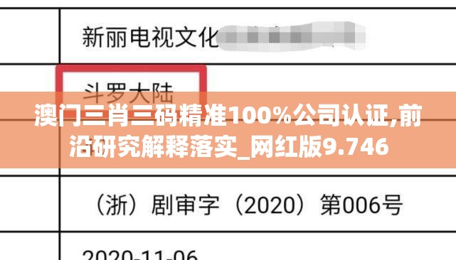 澳门三肖三码精准100%公司认证,前沿研究解释落实_网红版9.746