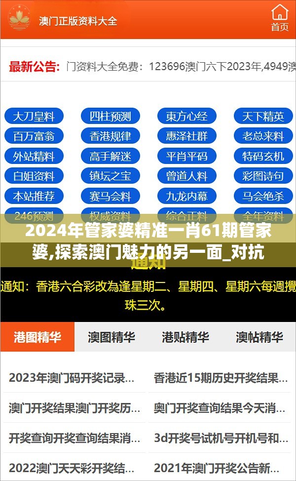 2024年管家婆精准一肖61期管家婆,探索澳门魅力的另一面_对抗型.5.896