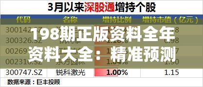 198期正版资料全年资料大全：精准预测，助您稳赢不止的利器