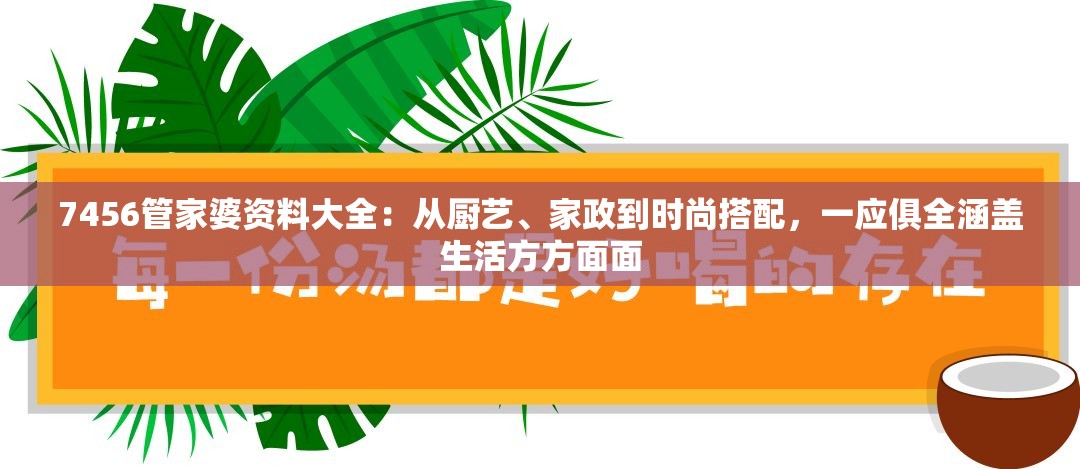7456管家婆资料大全：从厨艺、家政到时尚搭配，一应俱全涵盖生活方方面面