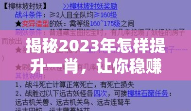 揭秘2023年怎样提升一肖，让你稳赚不亏！