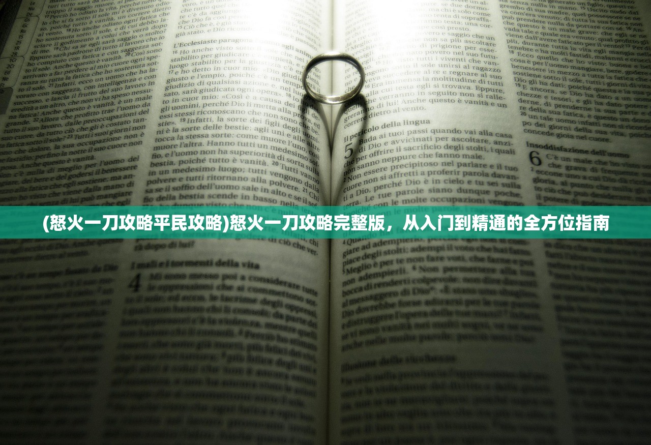 (怒火一刀攻略平民攻略)怒火一刀攻略完整版，从入门到精通的全方位指南